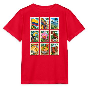 Kolumbien Briefmarken - Stanley/Stella Kinder T-Shirt MINI CREATOR  - Rot - Vorne - Jaiden (125cm)