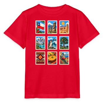 Chile Briefmarken - Stanley/Stella Kinder T-Shirt MINI CREATOR  - Rot - Vorne - Jaiden (125cm)