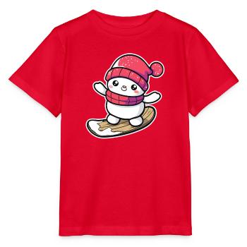 Cartoon Snowboard Schneemann - Stanley/Stella Kinder T-Shirt MINI CREATOR  - Rot - Vorne - Jaiden (125cm)
