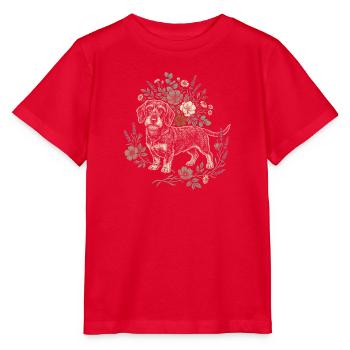 Dackel Welpe Blumenkranz Hundeliebe Porträt - Stanley/Stella Kinder T-Shirt MINI CREATOR  - Rot - Vorne - Jaiden (125cm)