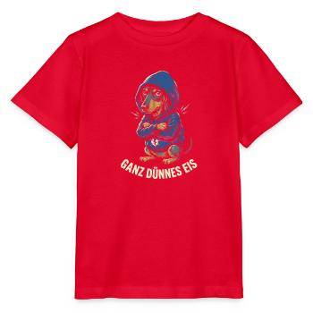 Dackel Ganz Dünnes Eis Frecher Hund Humor Spruch - Stanley/Stella Kinder T-Shirt MINI CREATOR  - Rot - Vorne - Jaiden (125cm)