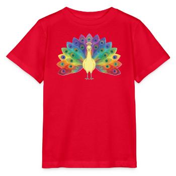 Regenbogenpfau in Federn - Stanley/Stella Kinder T-Shirt MINI CREATOR  - Rot - Vorne - Jaiden (125cm)