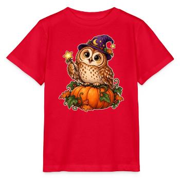 Kürbis-Zauberer-Eule - Stanley/Stella Kinder T-Shirt MINI CREATOR  - Rot - Vorne - Jaiden (125cm)