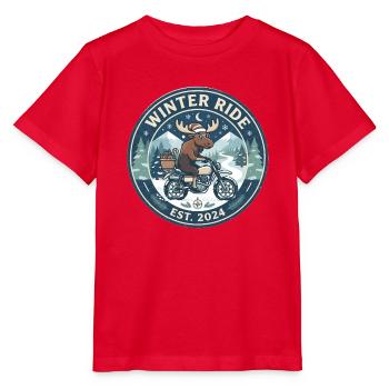Winterfahrt: Elch auf Motorrad - Stanley/Stella Kinder T-Shirt MINI CREATOR  - Rot - Vorne - Jaiden (125cm)