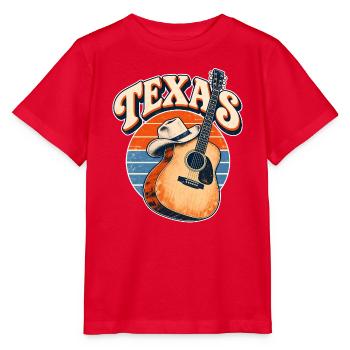 Texas Retro Gitarre & Cowboy Hut - Stanley/Stella Kinder T-Shirt MINI CREATOR  - Rot - Vorne - Jaiden (125cm)