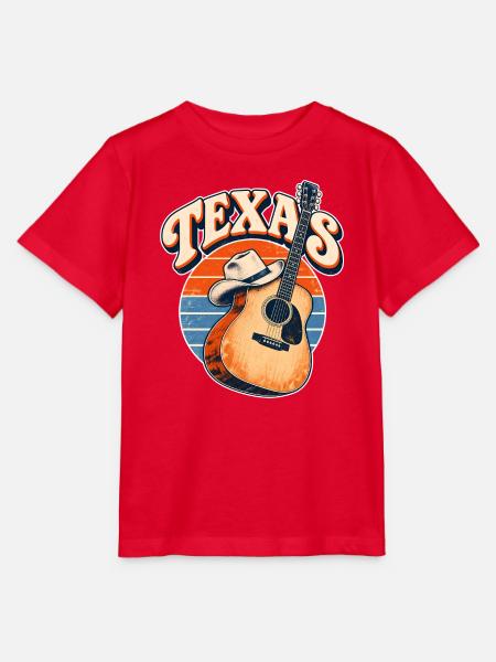 Texas Retro Gitarre & Cowboy Hut - Stanley/Stella Kinder T-Shirt MINI CREATOR - Rot