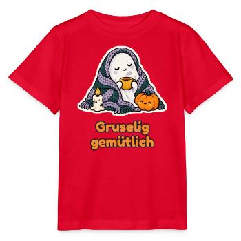 Gruselig gemütlich – Geist mit Decke und Tee - Stanley/Stella Kinder T-Shirt MINI CREATOR  - Rot - Vorne - Jaiden (125cm)