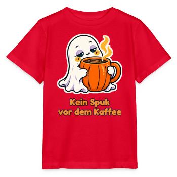 Kein Spuk vor dem Kaffee – Geist mit Tasse - Stanley/Stella Kinder T-Shirt MINI CREATOR  - Rot - Vorne - Jaiden (125cm)