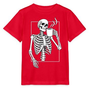 Skelett mit Morgenkaffee - Stanley/Stella Kinder T-Shirt MINI CREATOR  - Rot - Vorne - Jaiden (125cm)