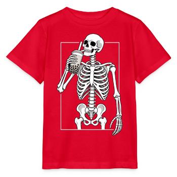 Bubble Tea Pause mit Skelett - Stanley/Stella Kinder T-Shirt MINI CREATOR  - Rot - Vorne - Jaiden (125cm)