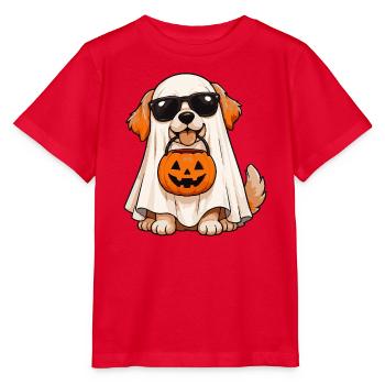 Halloween Hund im Geisterkostüm mit Kürbiskorb - Stanley/Stella Kinder T-Shirt MINI CREATOR  - Rot - Vorne - Jaiden (125cm)