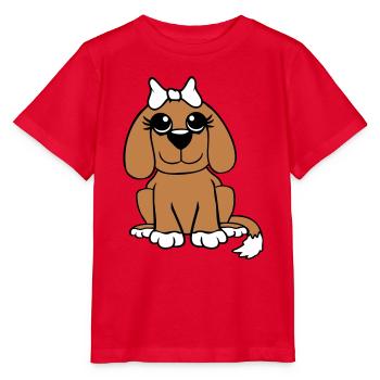Dog Sitting Little Pretty Lady Bow Female - Stanley/Stella MINI CREATOR Kids’ T-Shirt - red - Front - Jaiden (125cm)