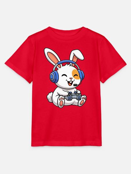 Kaninchen beim Gamen - Stanley/Stella Kinder T-Shirt MINI CREATOR - Rot