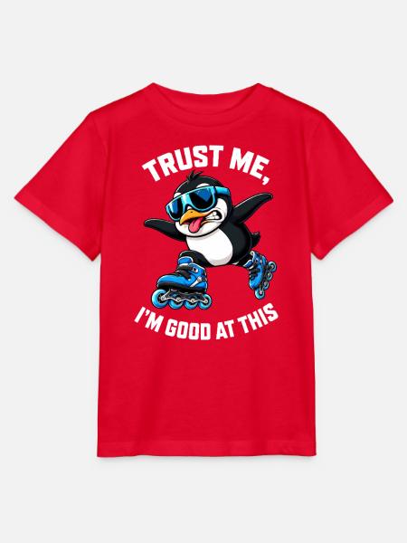Cooler Pinguin Inline Skater Comic Spruch - Stanley/Stella Kinder T-Shirt MINI CREATOR - Rot
