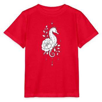Seepferdchen und Blume in Schwarz und Weiß - Stanley/Stella Kinder T-Shirt MINI CREATOR  - Rot - Vorne - Jaiden (125cm)