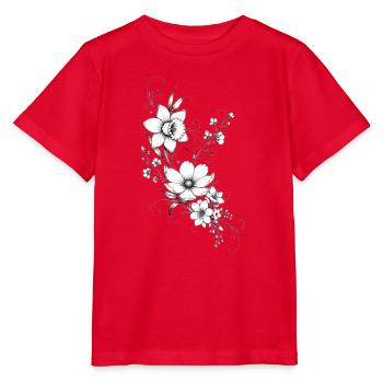 Black and white linear flowers - Stanley/Stella MINI CREATOR Kids’ T-Shirt - red - Front - Jaiden (125cm)