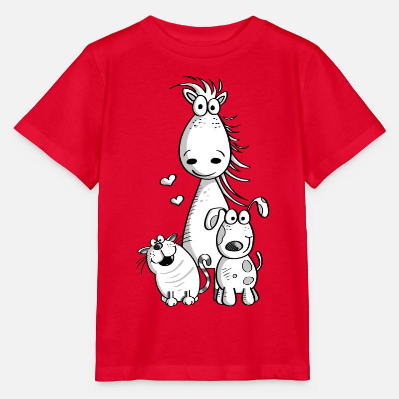Beste Freunde I Pferd Hund Katze Comic - Stanley/Stella Kinder T-Shirt MINI CREATOR  - Rot