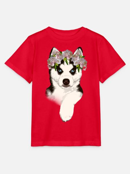 Husky mit Blumenkrone - Stanley/Stella Kinder T-Shirt MINI CREATOR - Rot
