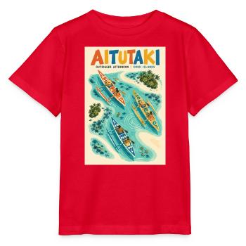 Entdecken Sie Aitutaki in der Cookinseln Retro Lagoon - Stanley/Stella Kinder T-Shirt MINI CREATOR  - Rot - Vorne - Jaiden (125cm)