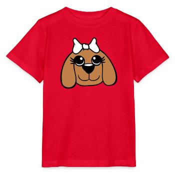 Dog Face Girl Cute Bow Female Woman - Stanley/Stella MINI CREATOR Kids’ T-Shirt - red - Front - Jaiden (125cm)