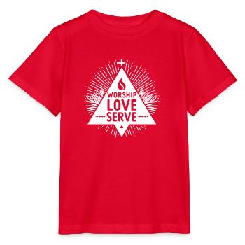 Worship Love Serve - Stanley/Stella MINI CREATOR Kids’ T-Shirt - red - Front - Jaiden (125cm)