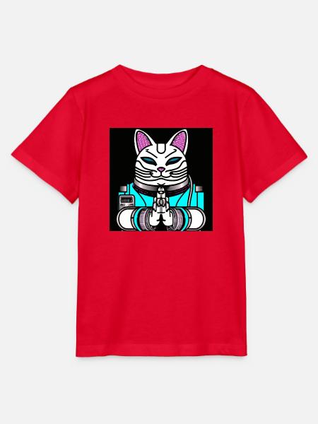 Cyborg Maneki Neko Cat - Stanley/Stella Kinder T-Shirt MINI CREATOR - Rot