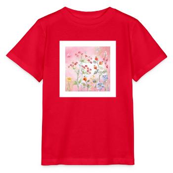 Watercolour Wildflowers on Pink - Stanley/Stella MINI CREATOR Kids’ T-Shirt - red - Front - Jaiden (125cm)