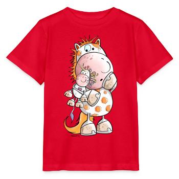 Pferd mit Einhorn Kuscheltier Cartoon  - Stanley/Stella Kinder T-Shirt MINI CREATOR  - Rot - Vorne - Jaiden (125cm)
