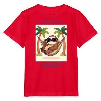 Südsee-Schlafsloth in Hängematte - Stanley/Stella Kinder T-Shirt MINI CREATOR  - Rot - Vorne - Jaiden (125cm)