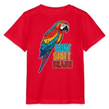 Papagei – Bunt statt braun - Stanley/Stella Kinder T-Shirt MINI CREATOR  - Rot - Vorne - Jaiden (125cm)