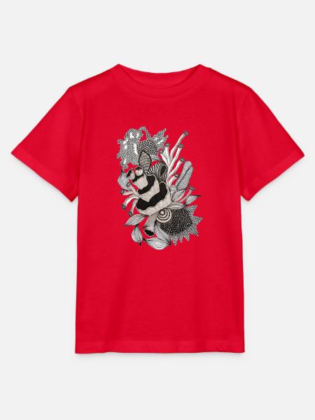 Monochrome Panda Blüten Illustration - Stanley/Stella Kinder T-Shirt MINI CREATOR  - Rot