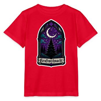 Gruftweihnacht Gothic Kirchenfenster Mond Shirt - Stanley/Stella Kinder T-Shirt MINI CREATOR  - Rot - Vorne - Jaiden (125cm)