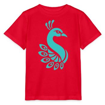 Minimalistischer türkisfarbener stilisierter Pfau - Stanley/Stella Kinder T-Shirt MINI CREATOR  - Rot - Vorne - Jaiden (125cm)