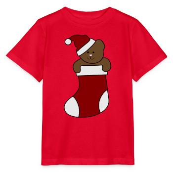 Teddy Sock Santa Hat Christmas Bear - Stanley/Stella MINI CREATOR Kids’ T-Shirt - red - Front - Jaiden (125cm)