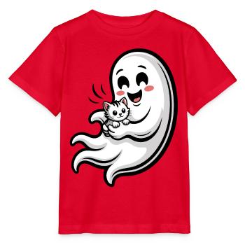 Cuddly Ghost with Cat - Stanley/Stella MINI CREATOR Kids’ T-Shirt - red - Front - Jaiden (125cm)