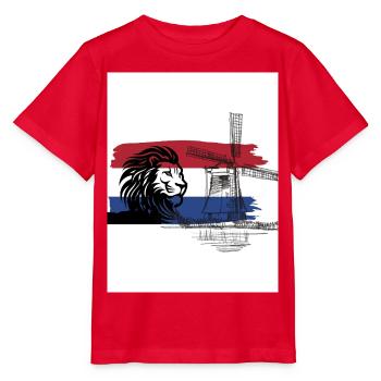 Niederländische Skyline mit Löwe und Windmühle - Stanley/Stella Kinder T-Shirt MINI CREATOR  - Rot - Vorne - Jaiden (125cm)