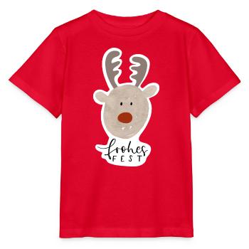 Frohes Fest Rentier Sticker - Stanley/Stella Kinder T-Shirt MINI CREATOR  - Rot - Vorne - Jaiden (125cm)