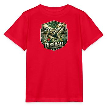 Fußball: Die Kraft des Spiels – Vintage Badge - Stanley/Stella Kinder T-Shirt MINI CREATOR  - Rot - Vorne - Jaiden (125cm)