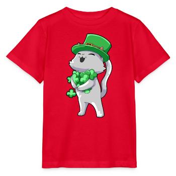 Katze Kleeblatt Glück - Stanley/Stella Kinder T-Shirt MINI CREATOR  - Rot - Vorne - Jaiden (125cm)