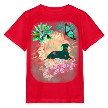 Quickleber Lobo - Hund mit Schmetterling-Muster - Stanley/Stella Kinder T-Shirt MINI CREATOR  - Rot - Vorne - Jaiden (125cm)