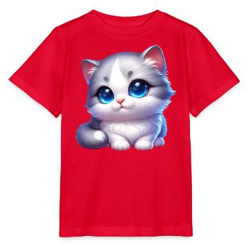 Un chat mignon aux yeux bleus écarquillés - T-shirt bio MINI CREATOR Stanley/Stella Enfant - rouge - Devant - Jaiden (125cm)