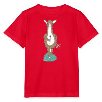 Lama mit Blumen - Stanley/Stella Kinder T-Shirt MINI CREATOR  - Rot - Vorne - Jaiden (125cm)