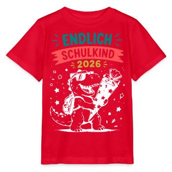 Endlich Schulkind 2026 Dino - Stanley/Stella Kinder T-Shirt MINI CREATOR  - Rot - Vorne - Jaiden (125cm)