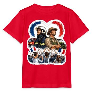 Patriotic Firefighter and Farmer Heroes - Stanley/Stella MINI CREATOR Kids’ T-Shirt - red - Front - Jaiden (125cm)
