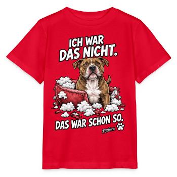 Hund im Kissenchaos - Stanley/Stella Kinder T-Shirt MINI CREATOR  - Rot - Vorne - Jaiden (125cm)