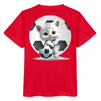 Kätzchen-Maskottchen mit Fußball - Stanley/Stella Kinder T-Shirt MINI CREATOR  - Rot - Hinten - Jaiden (125cm)