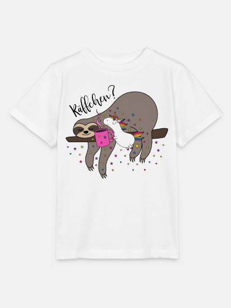 Käffchen Einhorn Faultier Kaffeetasse Büro Kaffee - Stanley/Stella Kinder T-Shirt MINI CREATOR  - Weiß