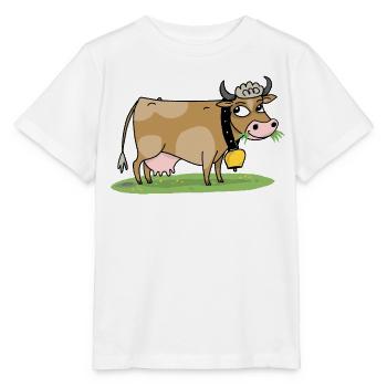 Kuh mit Glocke auf der Wiese - Stanley/Stella Kinder T-Shirt MINI CREATOR  - Weiß - Vorne - Maike (125cm)