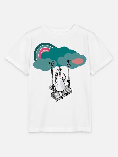 Glückliches Einhorn Wolken Schaukel - Stanley/Stella Kinder T-Shirt MINI CREATOR  - Weiß