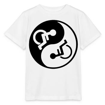 Fauteuil roulant Yin et yang symbole image # - T-shirt bio MINI CREATOR Stanley/Stella Enfant - blanc - Devant - Maike (125cm)